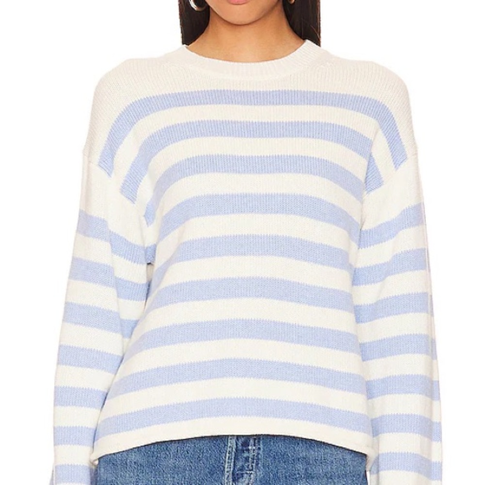 Velvet by Graham & Spencer Light Blue and White Striped Sweater